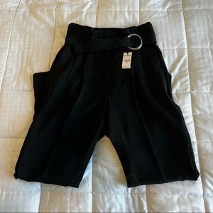 Black Belted Paper Bag Waist Ankle Pants